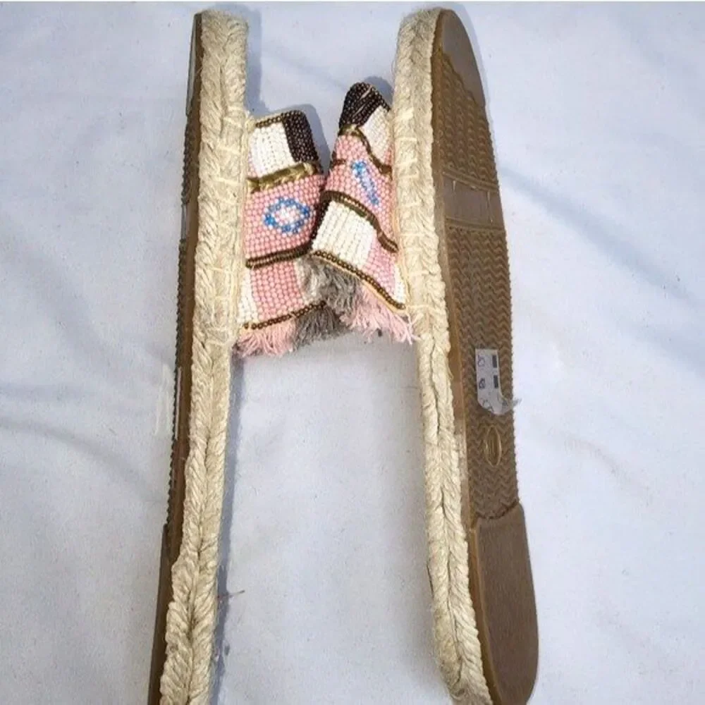 Z&L Pink Beaded Espadrilles Slides Sandals Size‎ EU 37/US 6